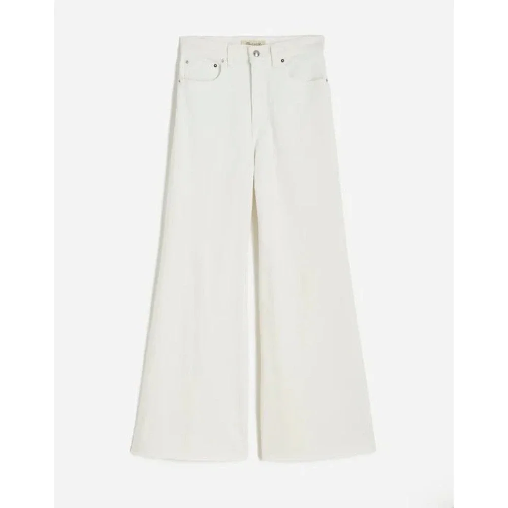 Madewell Flared Wide Leg Jeans Women's Size 33 White Denim Raw Hem - Picture 4 of 8